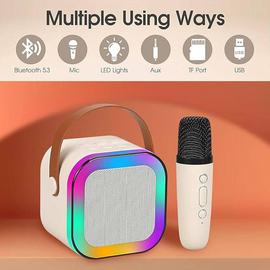 K12 Multifunction Bluetooth 5.3 Speaker with Wireless Mic, LED Lights, TF/USB/AUX Support